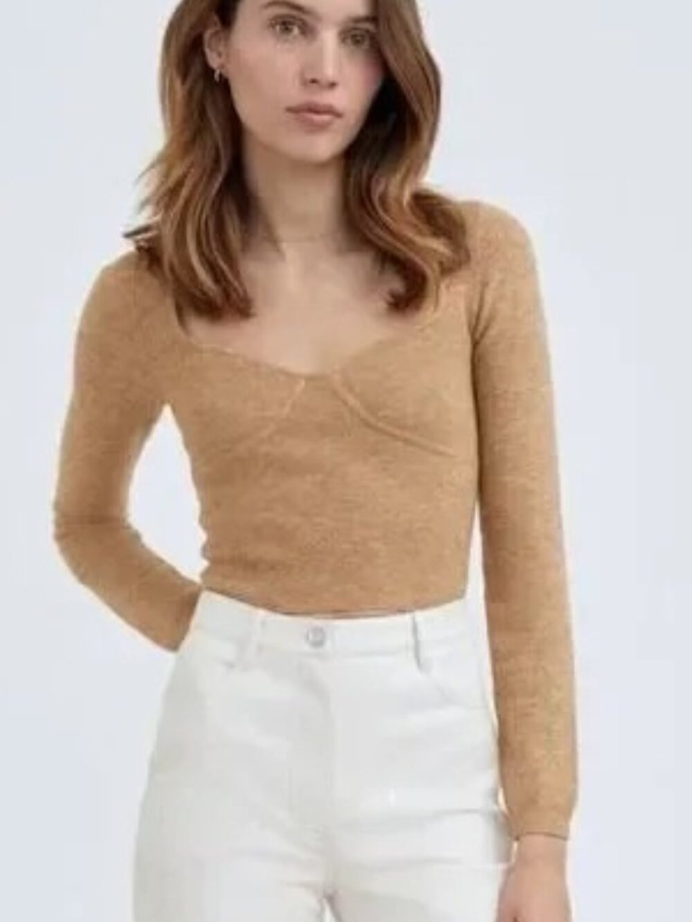 Wilfred Greer Sweater from Aritzia Brown Crop in Tan Small cashmere wool